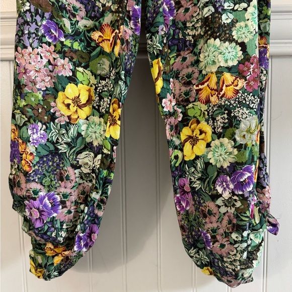 MNG Mango Tropical Floral Pants Emerald Green Birds of Paradise Size Small - Picture 7 of 12